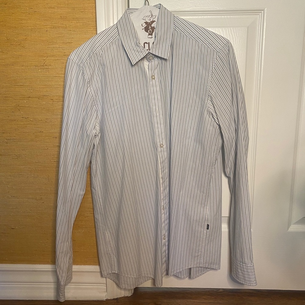 Hugo Boss White Dress Shirt with Stripes Small